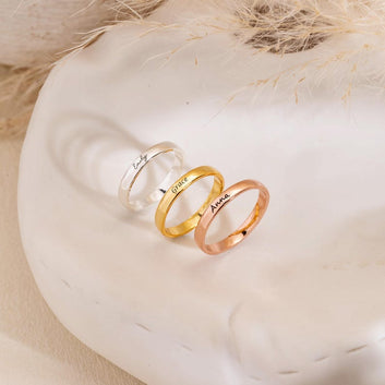 Kaze Customized Smooth Name Engraving Ring | Elegant Personalised Band in Silver, Gold &amp; Rose Gold