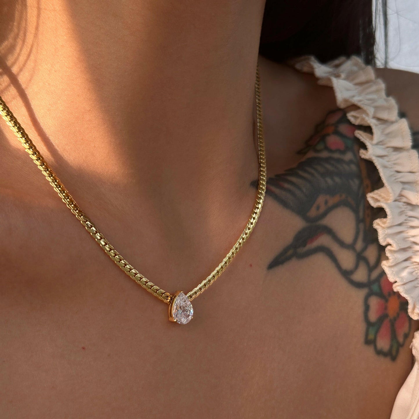 Kaze Vintage 18K Gold O-Ring Drop Chain Necklace | Titanium Steel Pendant Necklace