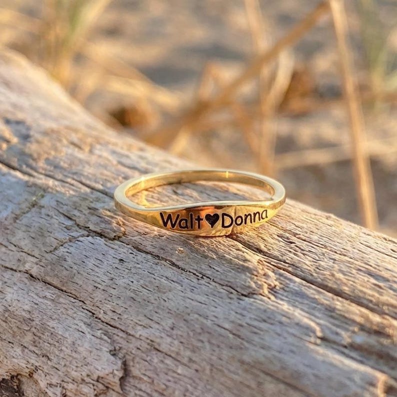 Kaze Custom Engraved Smooth Name Ring | Inside &amp; Outside Personalised Ring in Silver, Gold &amp; Rose Gold