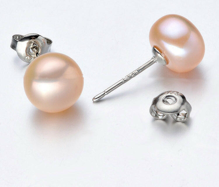 Kaze Korean-Style Oblate Pearl Stud Earrings | White &amp; Pink Pearl Earrings in 3 Sizes Pink