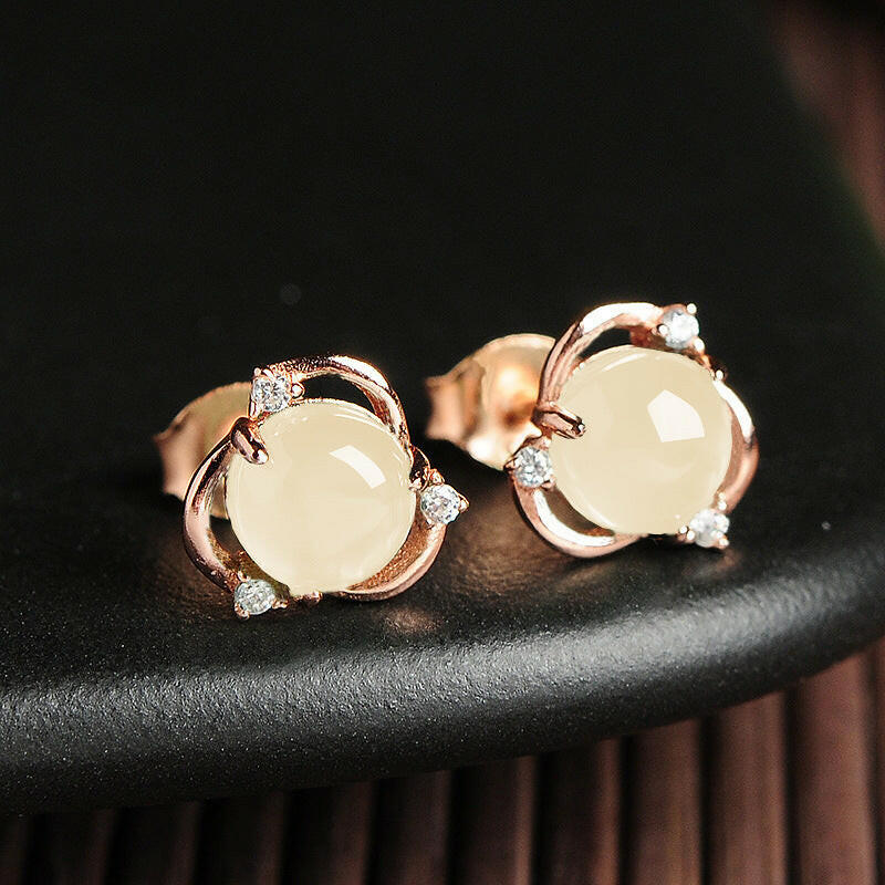 Kaze Vintage Ice-Clear Chalcedony Flower Drop Earrings | Sterling Silver Gemstone Drop Earrings 10mm