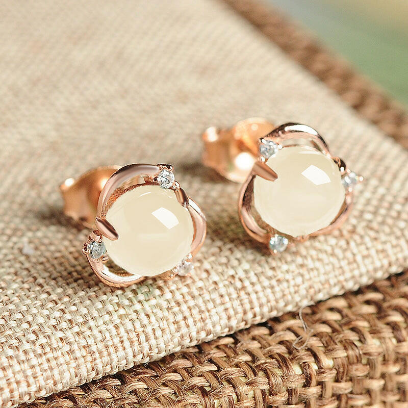 Kaze Vintage Ice-Clear Chalcedony Flower Drop Earrings | Sterling Silver Gemstone Drop Earrings 6mm
