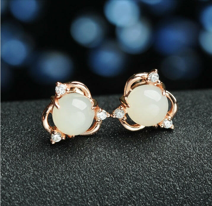 Kaze Vintage Ice-Clear Chalcedony Flower Drop Earrings | Sterling Silver Gemstone Drop Earrings