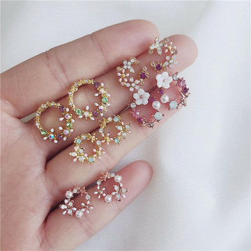 Kaze Flower Pearl and Gemstone Drop Earrings | Elegant Botanical Drop Earrings in 4 Styles