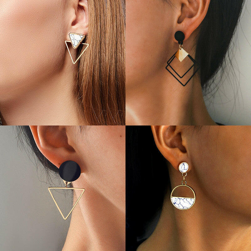 Kaze Round Geometric Metal Stud Earrings | Korean Minimalist Earrings — 2 Styles