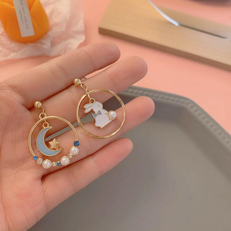 Kaze Silver Needle Pearl Animal Charm Earrings for Girls | Cute Animal Stud &amp; Clip Earrings in 3 Styles 3style Ear studs