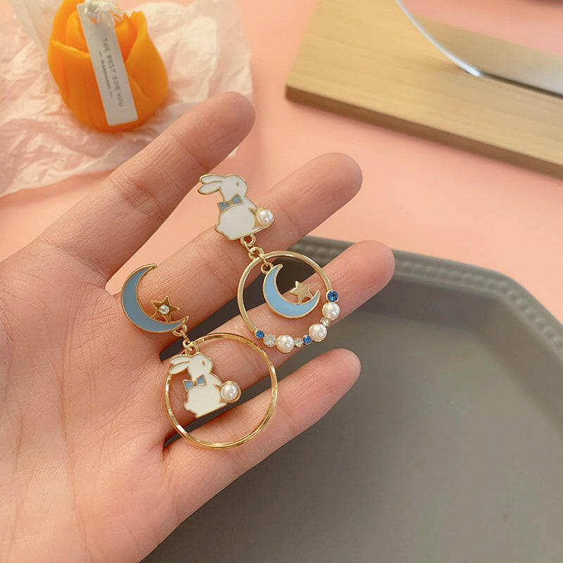 Kaze Silver Needle Pearl Animal Charm Earrings for Girls | Cute Animal Stud &amp; Clip Earrings in 3 Styles 1style Ear studs