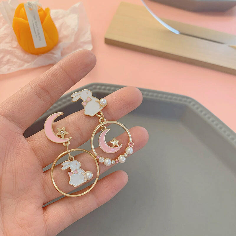 Kaze Silver Needle Pearl Animal Charm Earrings for Girls | Cute Animal Stud &amp; Clip Earrings in 3 Styles 2style Ear studs