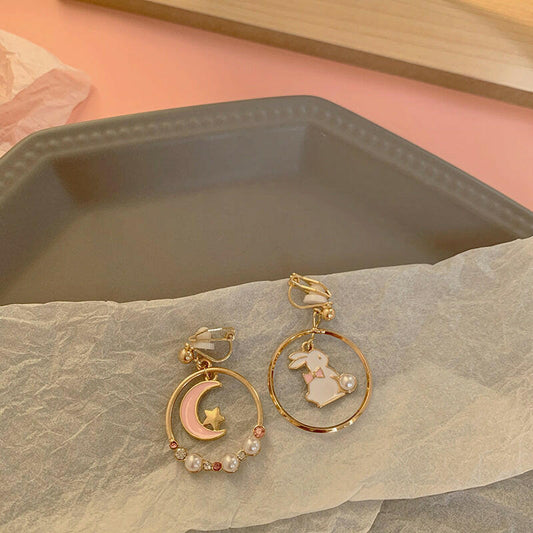 Kaze Silver Needle Pearl Animal Charm Earrings for Girls | Cute Animal Stud &amp; Clip Earrings in 3 Styles