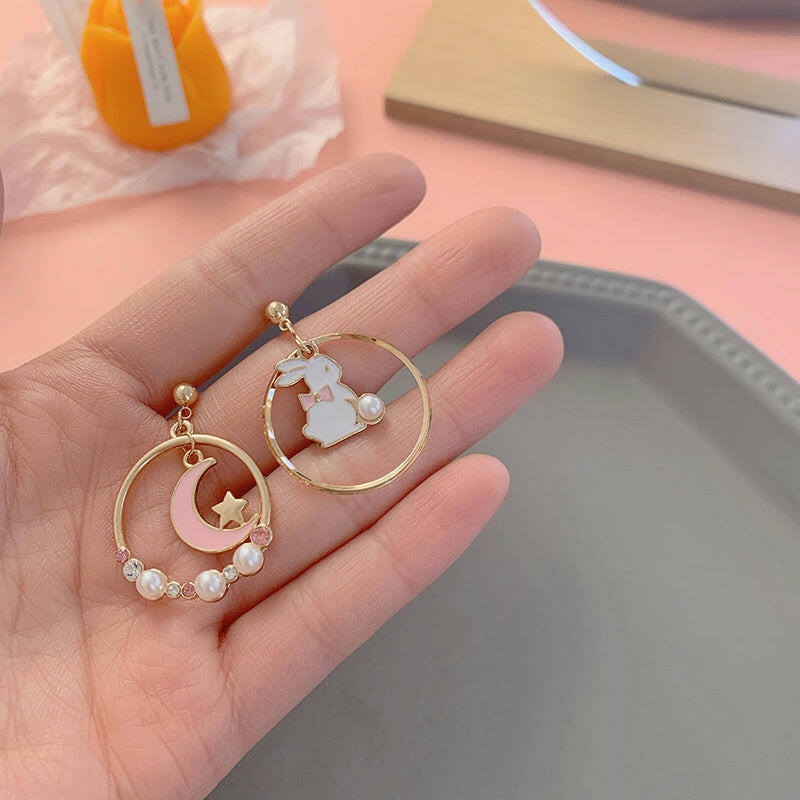 Kaze Silver Needle Pearl Animal Charm Earrings for Girls | Cute Animal Stud &amp; Clip Earrings in 3 Styles 4style Ear studs