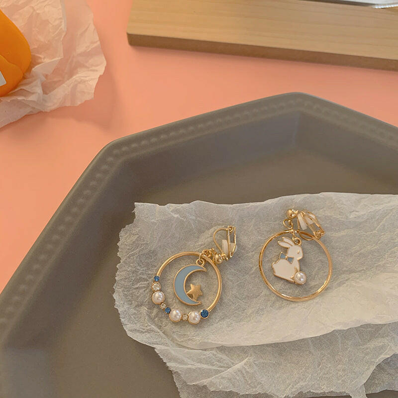 Kaze Silver Needle Pearl Animal Charm Earrings for Girls | Cute Animal Stud &amp; Clip Earrings in 3 Styles 3style Ear clip