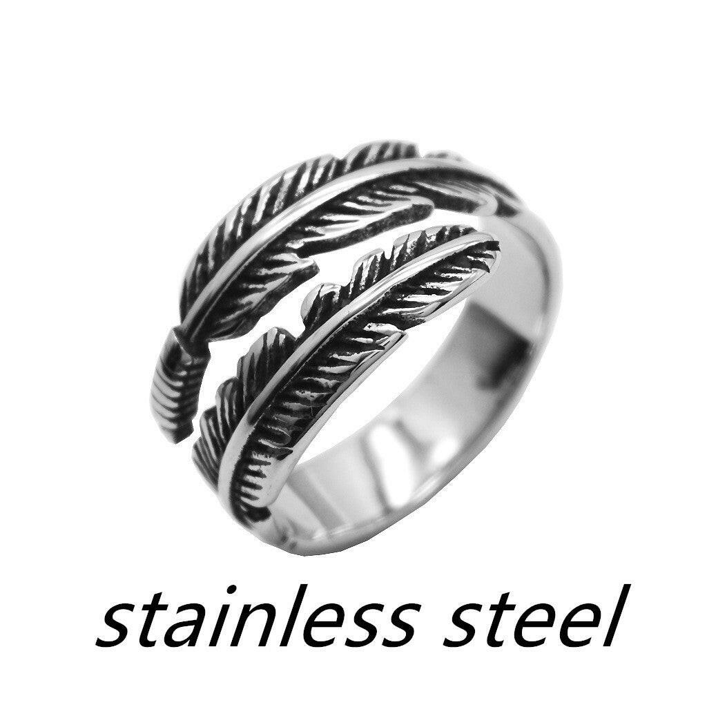 Kaze Retro Feather Adjustable Copper Ring | Open Band Nature-Inspired Ring Stainless steel