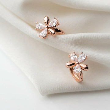 Kaze Five-Petal Sterling Silver Flower Earrings | Crystal-Set Botanical Stud Earrings in Silver &amp; Gold Gold