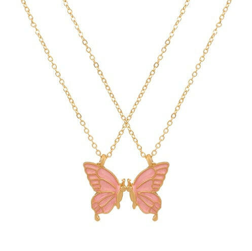 Kaze Geometric Butterfly Layered Necklace Set | Oil-Drip Enamel Pendant in 5 Colours Pink