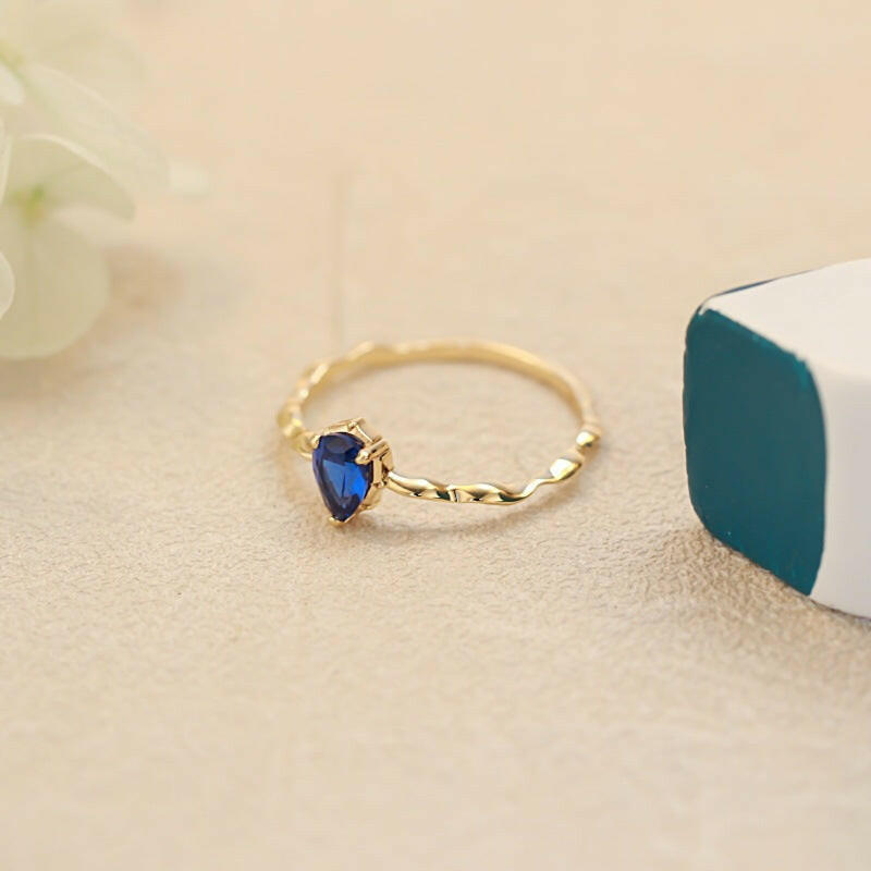 Kaze Sapphire Glow Water Drop Ring | S925 Gold Inlay Zircon Teardrop Ring