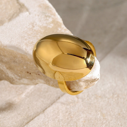 Kaze Elegant Oval Curved Ring | 18K Gold Noble Oval Ring in Gold &amp; Silver Size 7