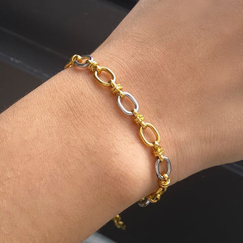 Kaze Two-Tone Chain Necklace &amp; Bracelet Set | 18K Gold Silver Colour-Block Chain Set