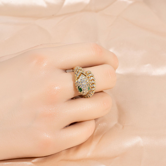 Adjustable Open-Band Snake Ring with Cubic Zirconia Inlay