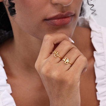 Kaze Customized Initial Open Ring II | Personalised Engraved Ring in Silver, Gold &amp; Rose Gold