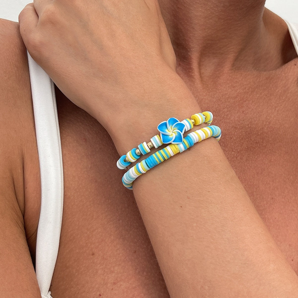 Kaze Bohemian Polymer Clay Flower Stretch Bracelet | Boho Floral Bead Bracelet in 4 Colours