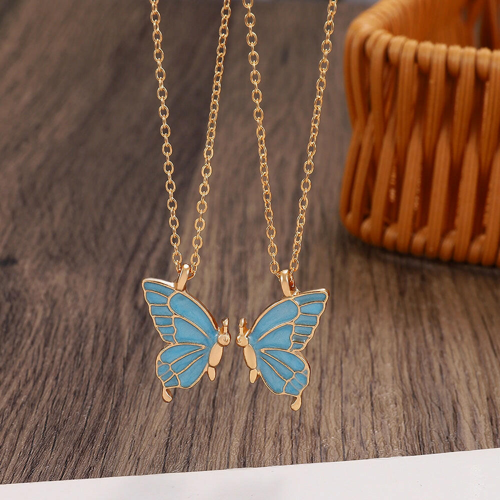 Kaze Geometric Butterfly Layered Necklace Set | Oil-Drip Enamel Pendant in 5 Colours