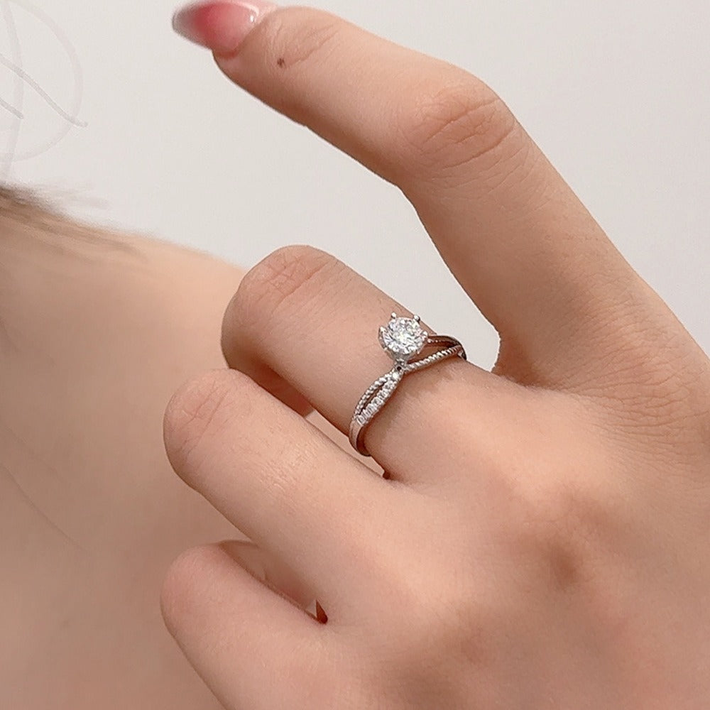 Kaze S925 Artistic Line Six-Prong Moissanite Ring | D-Color Sterling Silver Ring Sizes 5–9 US