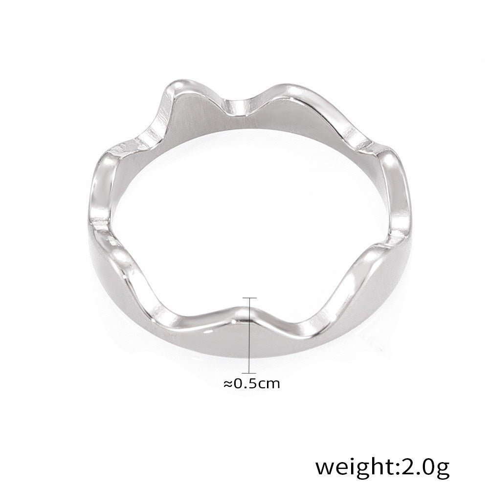 Kaze Wave and Crown Accent Ring | 18K Gold Trendy Ring in Gold &amp; Silver Sizes 6–8 Silver