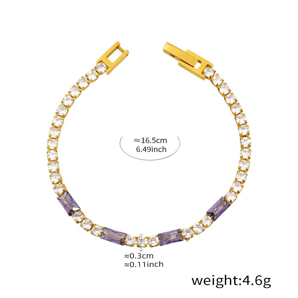 Kaze Rectangular &amp; Round Gemstone Luxury Bracelet | 18K Gold Bracelet in 8 Colour Variants Purple