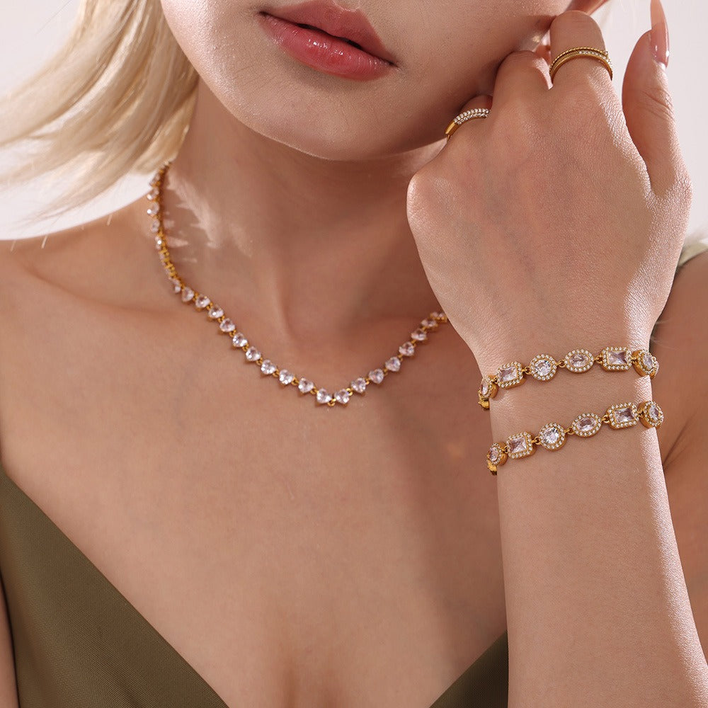 Kaze Geometric Inlaid Gemstone Noble Bracelet | 18K Gold Multi-Shape Bracelet in Gold &amp; Silver
