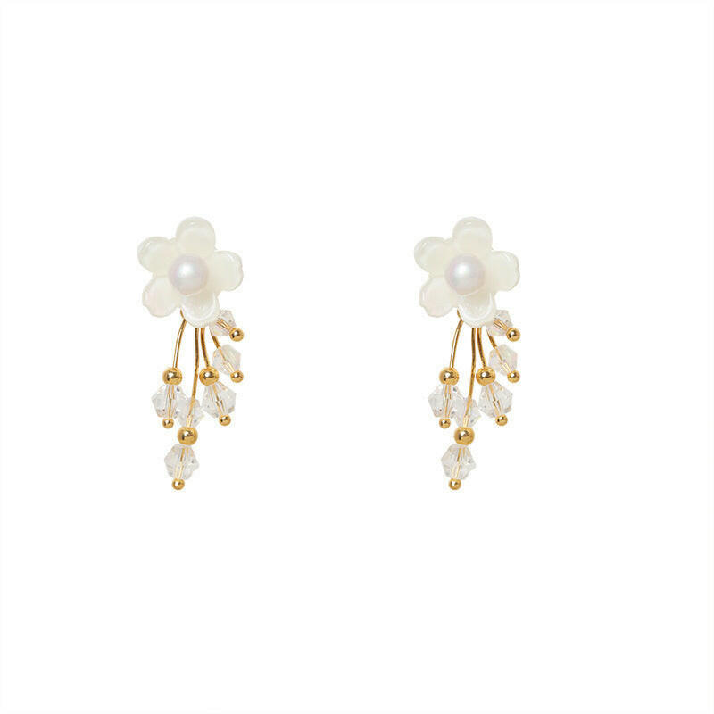 Kaze Flower Tassel Drop Earrings | Contemporary Floral Tassel Earrings in Silver &amp; Gold Alloy