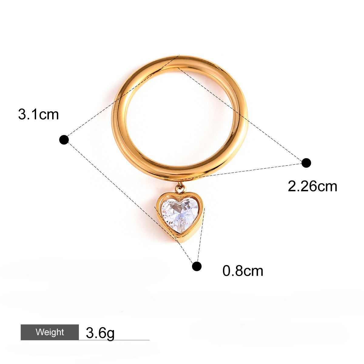 Kaze Heart Gemstone Pendant Ring | 18K Gold Heart Ring in Pink &amp; White White