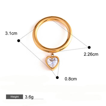 Kaze Heart Gemstone Pendant Ring | 18K Gold Heart Ring in Pink &amp; White White