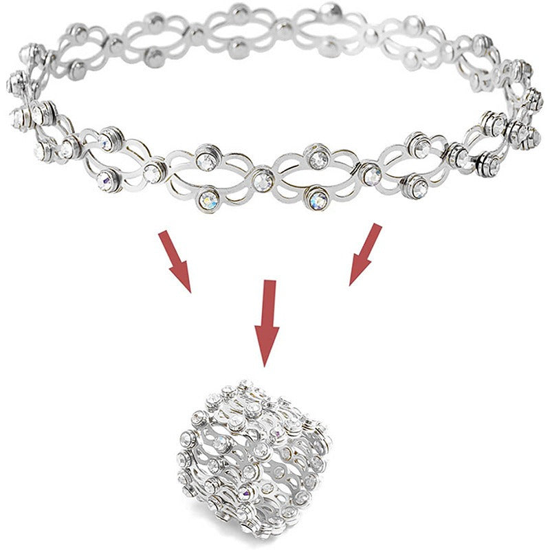 Kaze Retractable Diamond-Studded Bracelet and Ring Set | 18K Gold Innovative Jewellery Set in 5 Styles Style B-Silver Adjustable