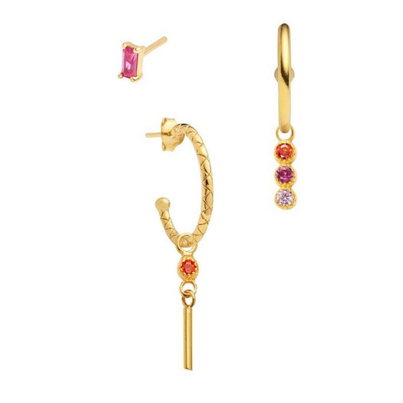 Kaze Geometric Zircon Copper Earring Set | 3-Piece Contemporary Earring Collection 6 Style