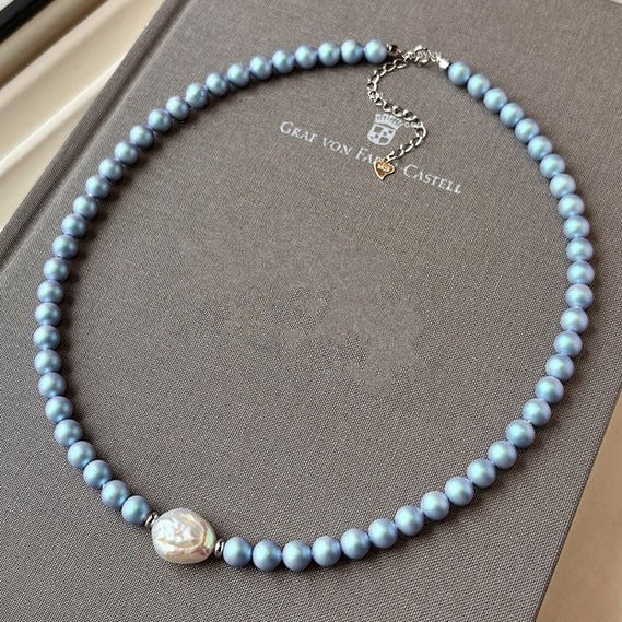 Kaze Iridescent Blue Pearl Jewellery Set | Freshwater Pearl Necklace, Bracelet &amp; Earrings Pearl Necklace