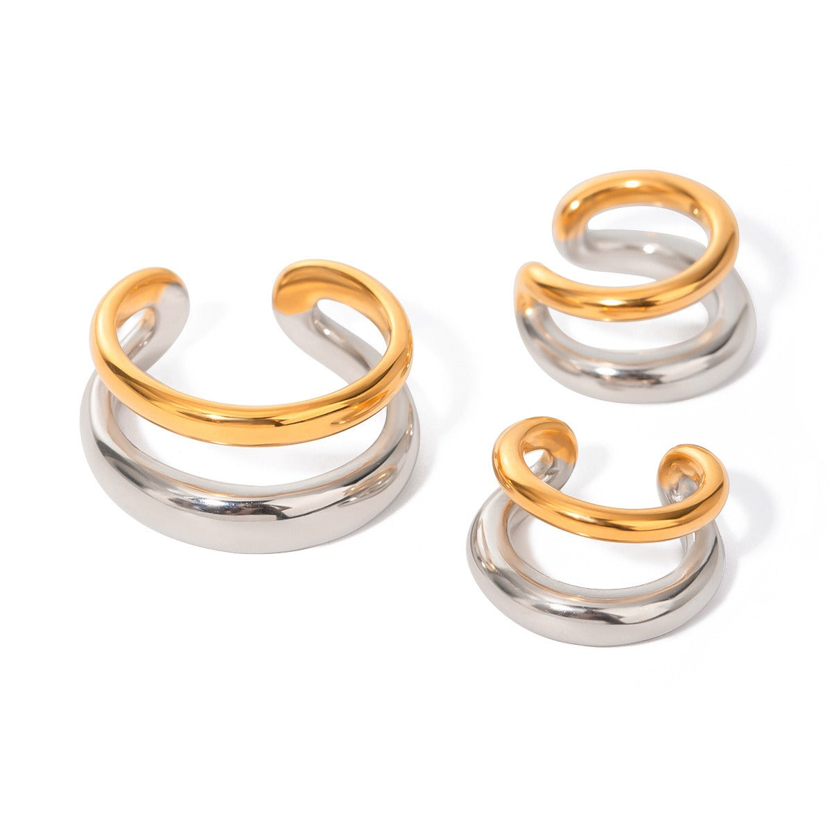 Kaze Double-Layer Two-Tone Earring and Ring Set | 18K Gold Gold &amp; Silver Matching Jewellery Set
