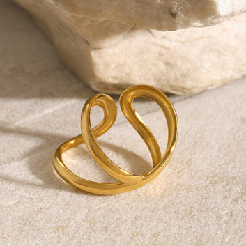 Kaze Unique Geometric Line Design Ring | 18K Gold Minimalist Adjustable Open Ring