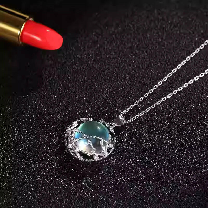 Kaze S925 Rose Gold Moonstone Pendant Necklace | Sterling Silver Moonstone Necklace in Rose &amp; White Gold
