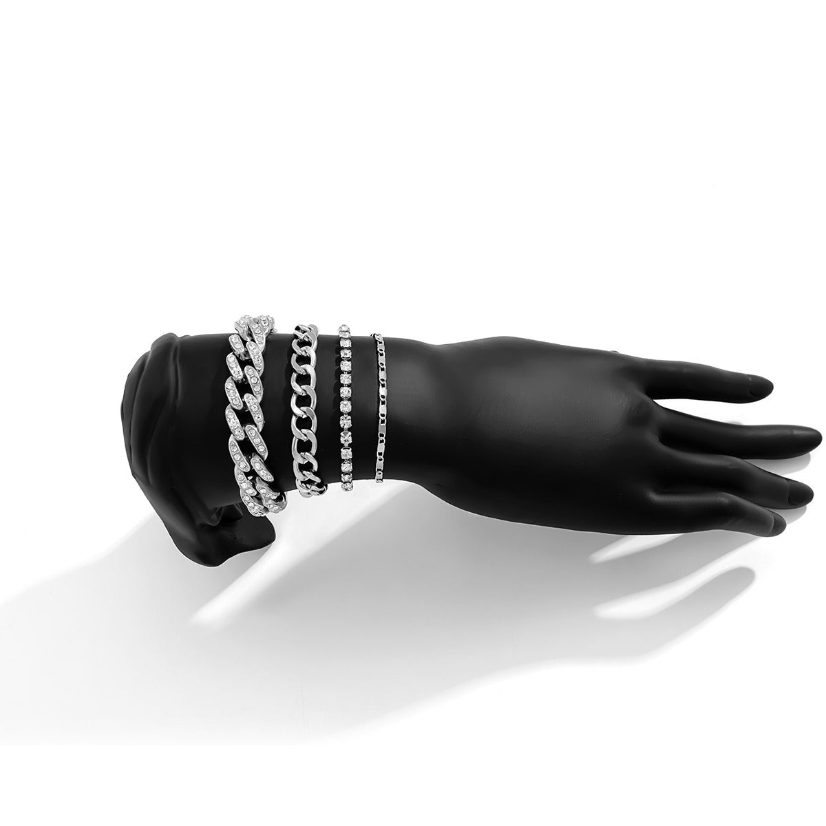 Kaze Hip-Hop Retro Diamond-Studded Cuban Chain Bracelet Set | 18K Gold Statement Bracelet in Gold &amp; Silver
