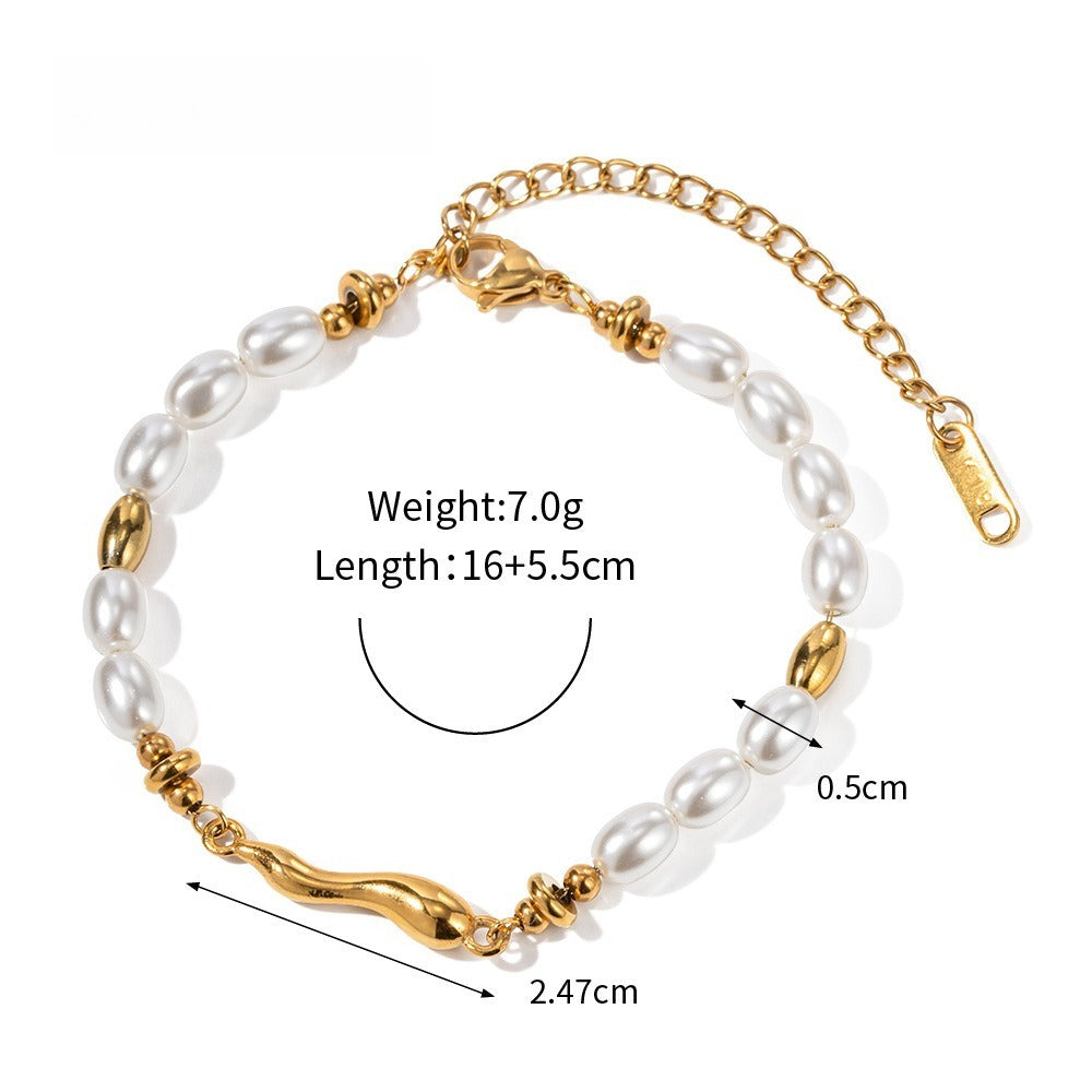 Kaze 18K Gold-Plated Pearl Titanium Steel Bracelet | Pearl Bracelet Collection in 5 Style Variants Bracelet B 13