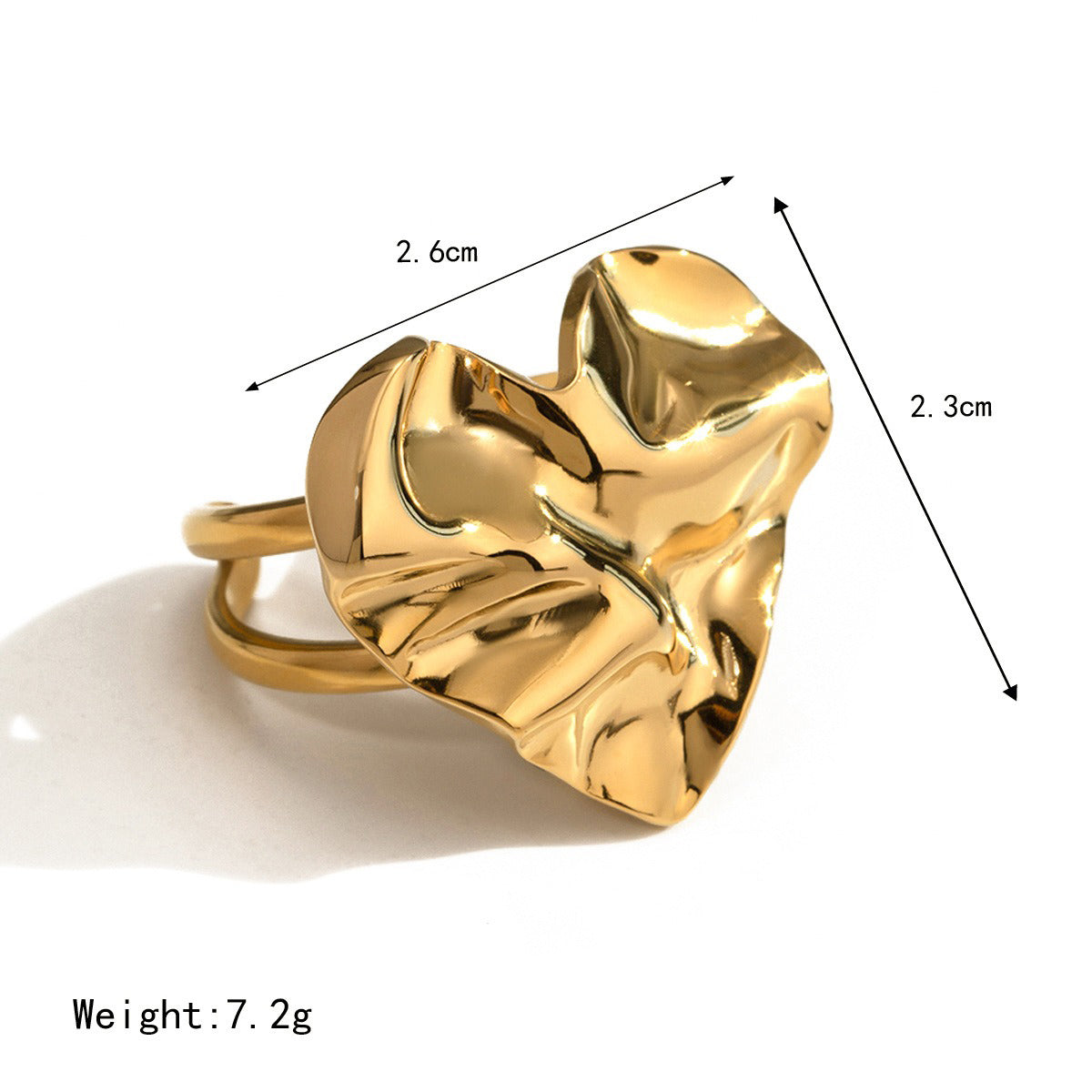 Kaze Trendy Heart-Shaped Hammered Ring | 18K Gold Artisan Texture Heart Ring Size 7