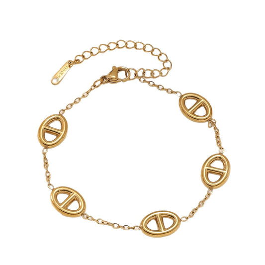 Kaze 18K Gold Pig Nose Necklace and Bracelet Set | Titanium Steel Charm Set in 3 Variants