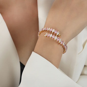 Kaze 18K Gold Gemstone Dazzling Bracelet | Luxury Gemstone Bracelet in 14 Colour Variants Pink