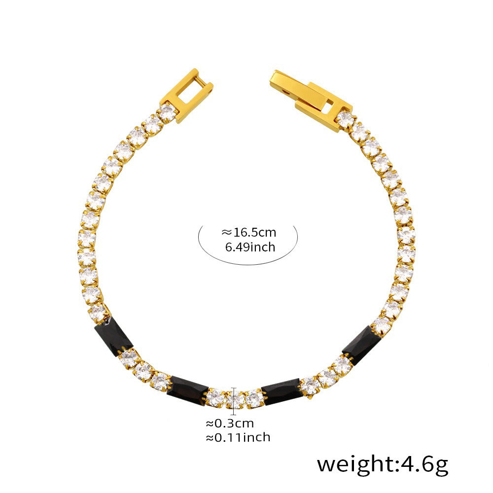 Kaze Rectangular &amp; Round Gemstone Luxury Bracelet | 18K Gold Bracelet in 8 Colour Variants Black