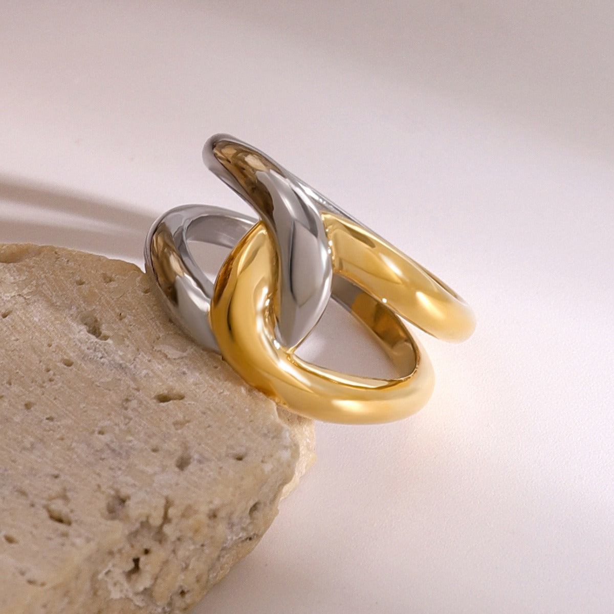 Kaze Gold and Silver Cross Ring | 18K Gold Two-Tone Statement Ring