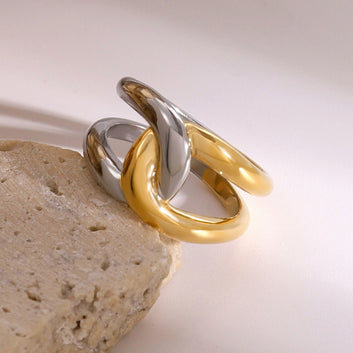 Kaze Gold and Silver Cross Ring | 18K Gold Two-Tone Statement Ring