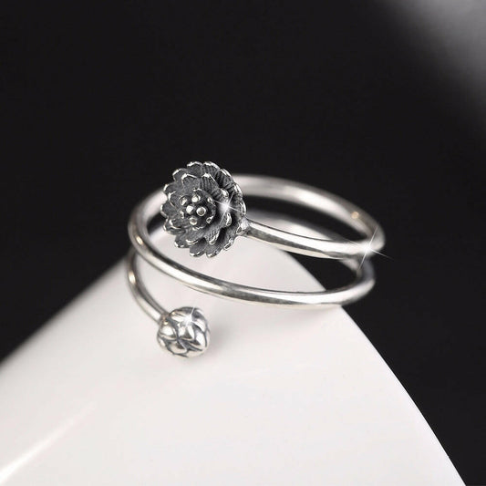 Kaze Simple Lotus Ring | S925 Sterling Silver Adjustable Minimalist Ring