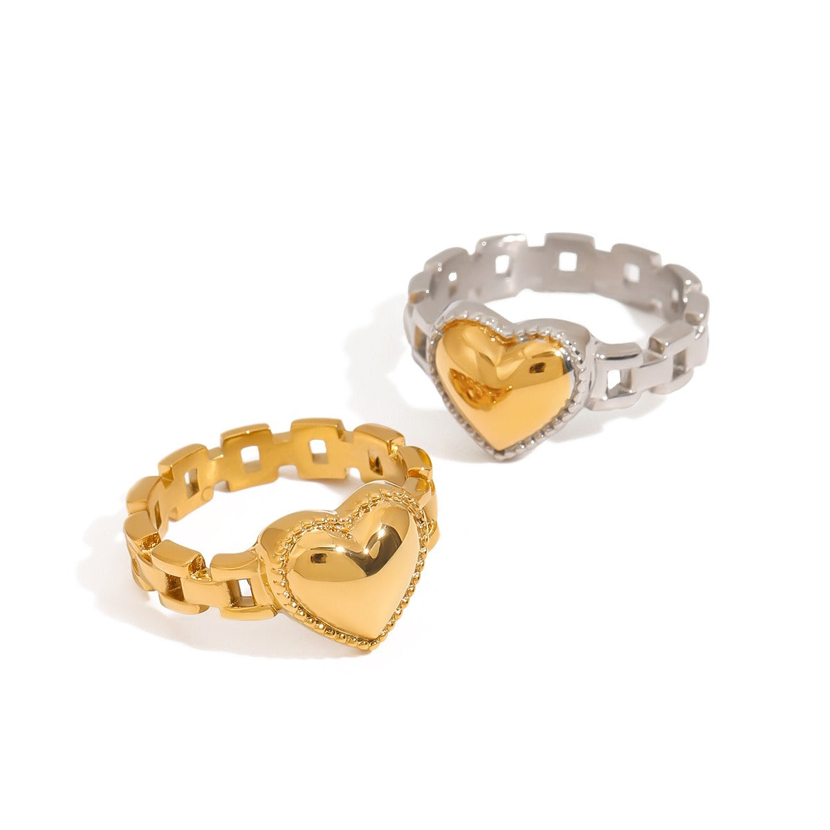 Kaze Heart-Shaped Titanium Steel Ring Collection | 18K Gold-Plated Heart Ring in 2 Styles &amp; 3 Sizes