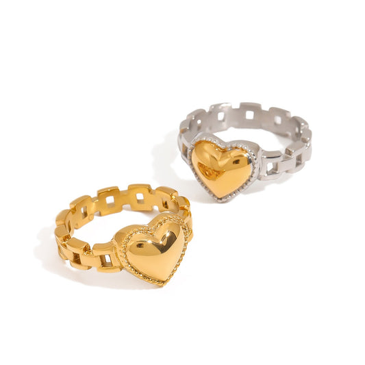 Kaze Heart-Shaped Titanium Steel Ring Collection | 18K Gold-Plated Heart Ring in 2 Styles &amp; 3 Sizes