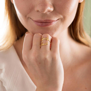 Kaze Customizable Double Name Open Ring | Personalised Two-Name Ring in Silver, Gold &amp; Rose Gold